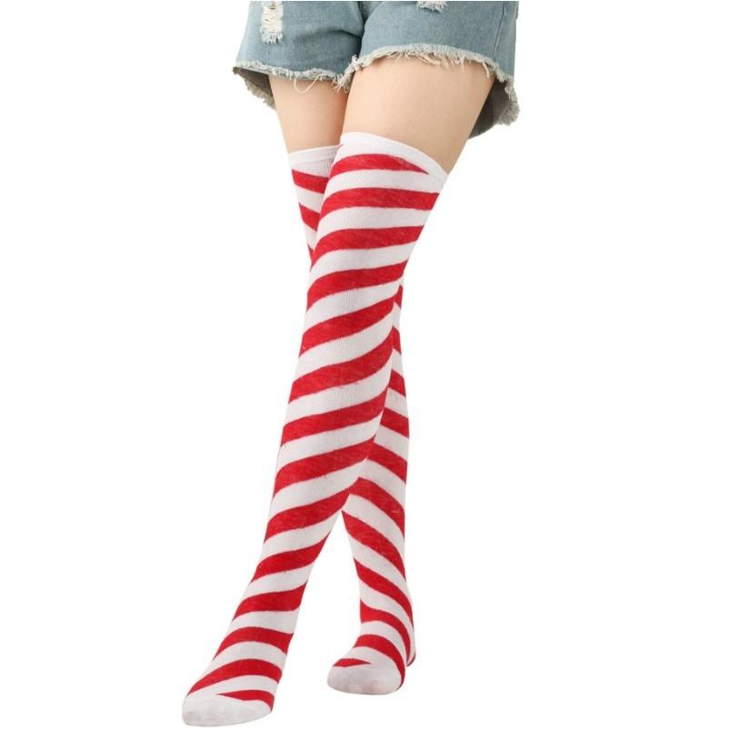 Women Socks New Year Gift Striped Christmas Decorations High Socks Cotton Long Stockings Girls Striped Knee Socks