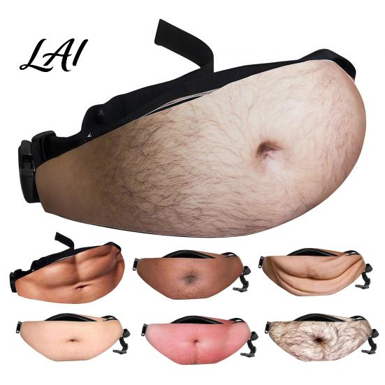 White Elephant Gift Ideas Beer Belly Fanny Pack Funny Hairy Waist Bag Realistic 3D Big Theme Party Bag Belly Dad Bod Gag for Men Husband
