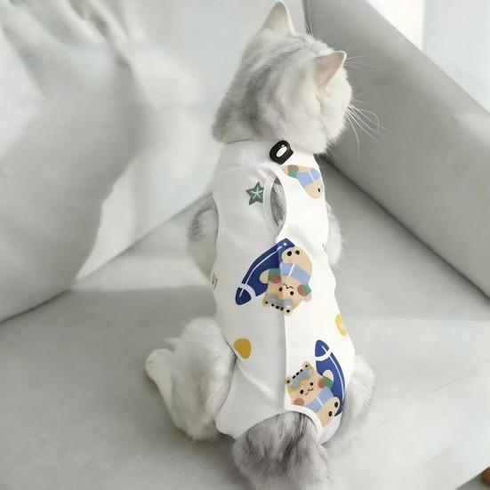 Herstelpak voor Katten Zachte Katoenen Kleding Schattige Cartoon Print Kat Vierpoot Kleding