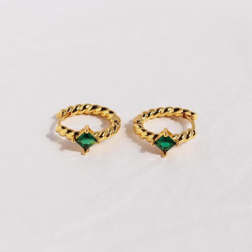 Vintage Emerald Zircon Cable Knit Hoops - Classic European & American Style