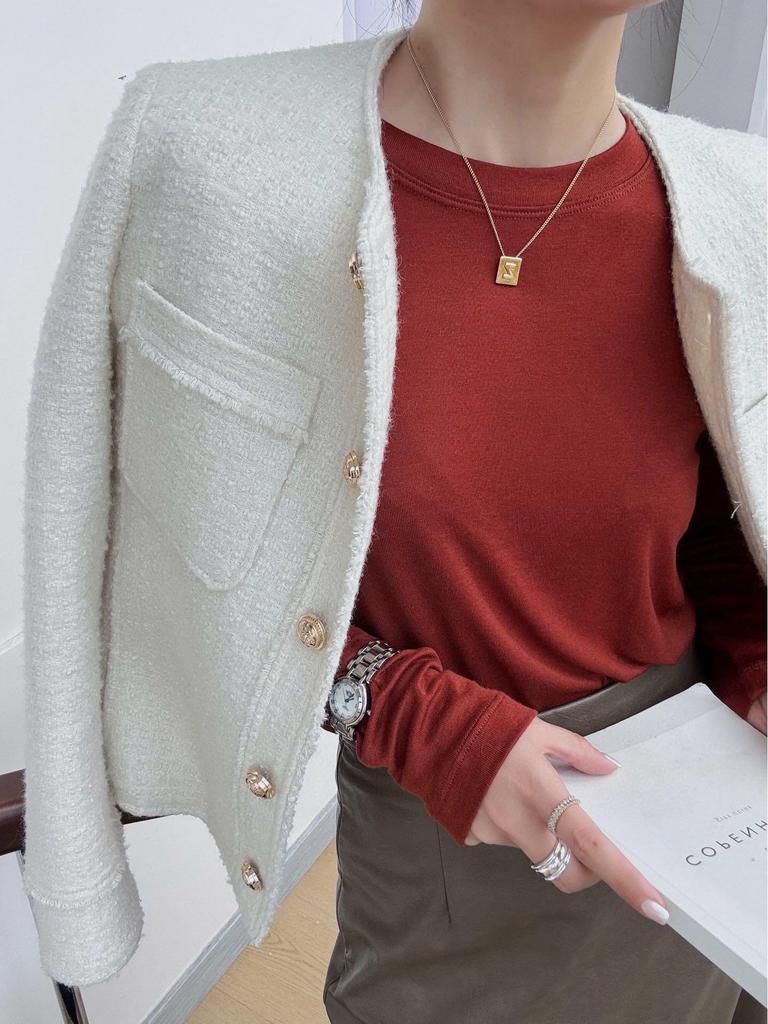 High-Quality Women's Lyocell Tencel Wool Long-Sleeve Base Layer Top, Wearable as Outerwear, with Round Neck.