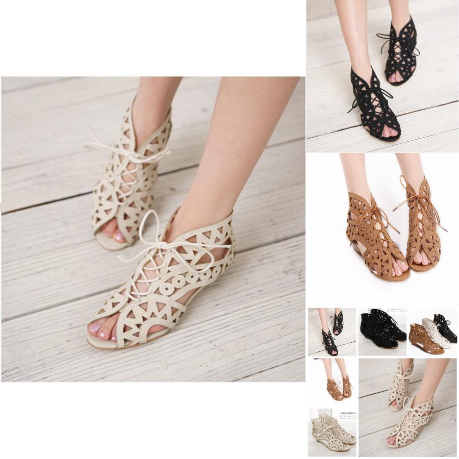 Elegant 2018 New Fashion Roman Hole Flat Sandals For Women In Summer Casual Style