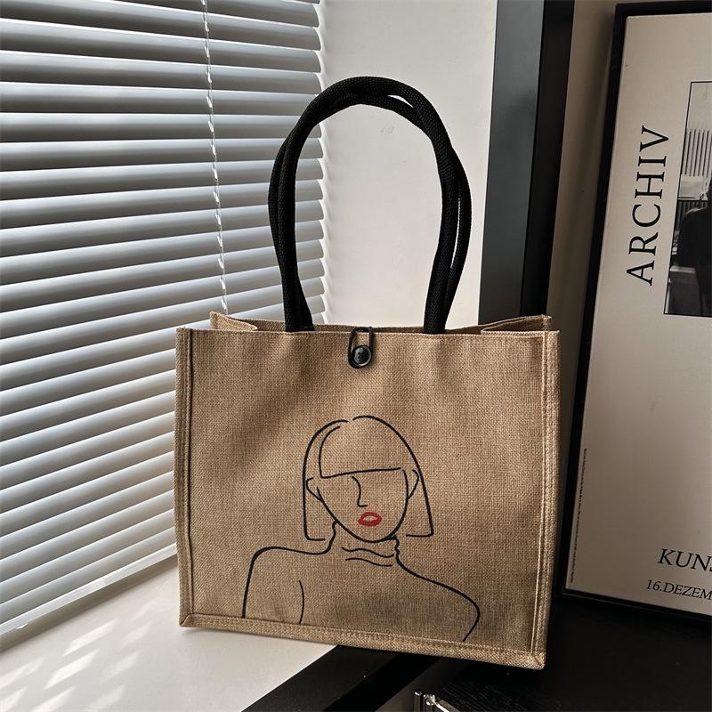 Korean-Style Large Capacity Linen Bucket Shoulder Bag for Women, 2024