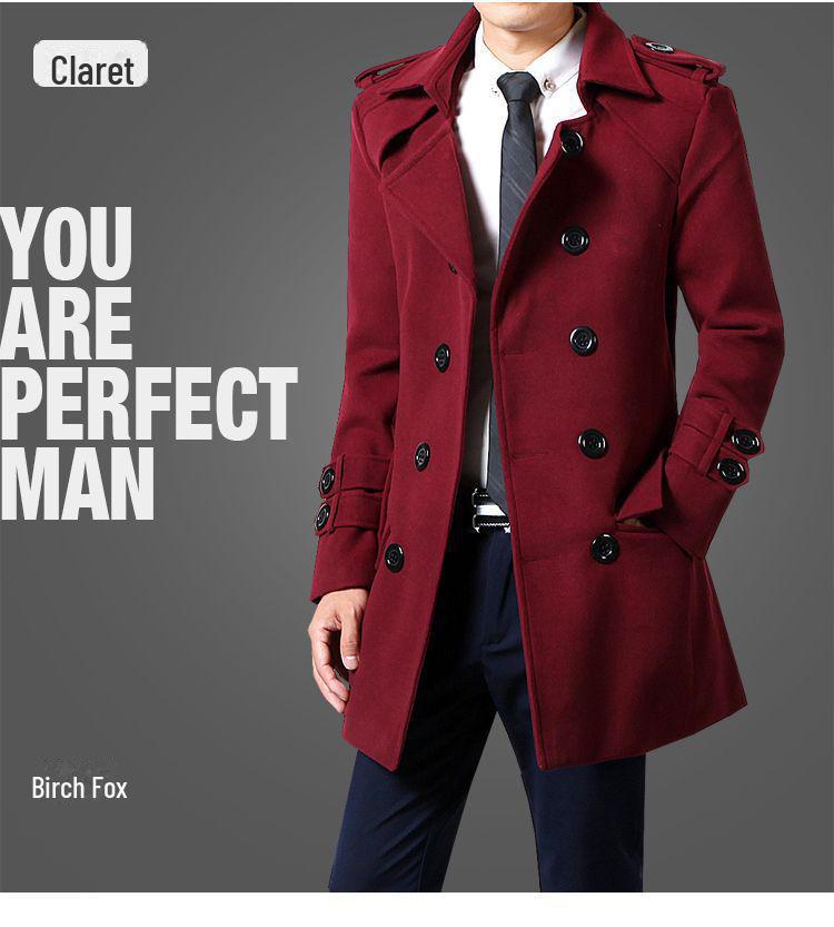 Men's Double-Breasted Wool Coat, Casual Autumn/Winter Windbreaker, Andy Lau Style