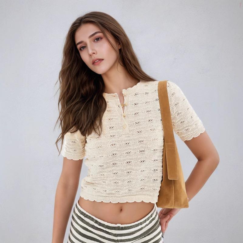 

Летний новый стиль европейский и американский круглый вырез повседневный полый кружевной короткий рукав женский S