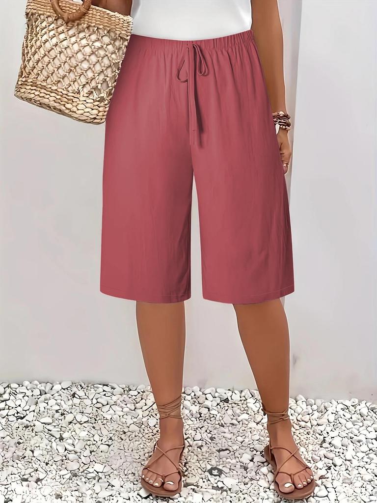Pantaloni da donna casual a tinta unita di media lunghezza a cinque punti