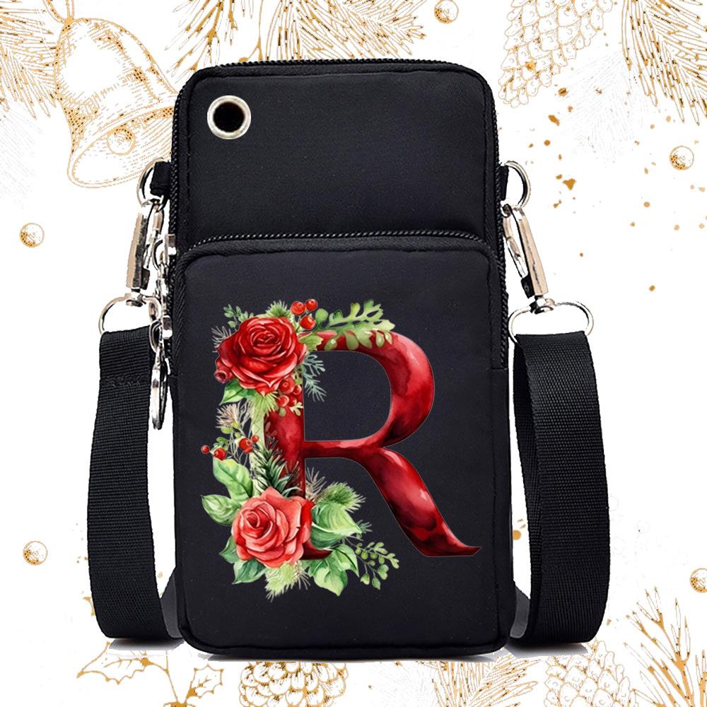 Creative 26 English floral letter printing trend messenger bag casual portable multi-function lightweight mobile phone bag