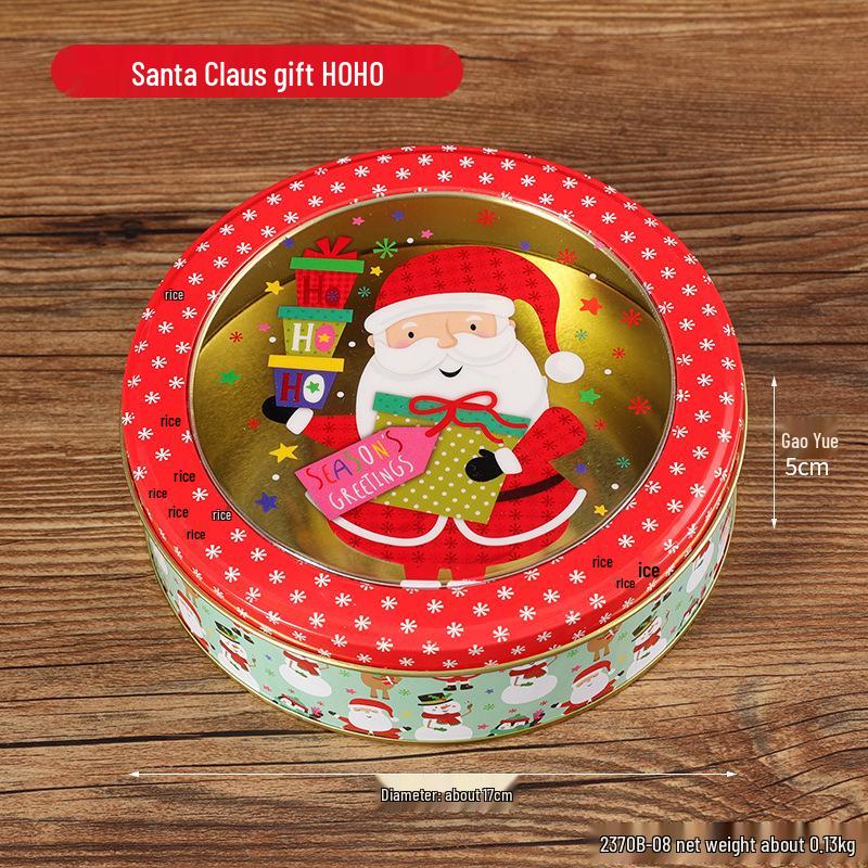 Vánoční kreslená plechová krabička: Kulatá průhledná nádoba na sušenky a cukroví pro dětské sladkosti