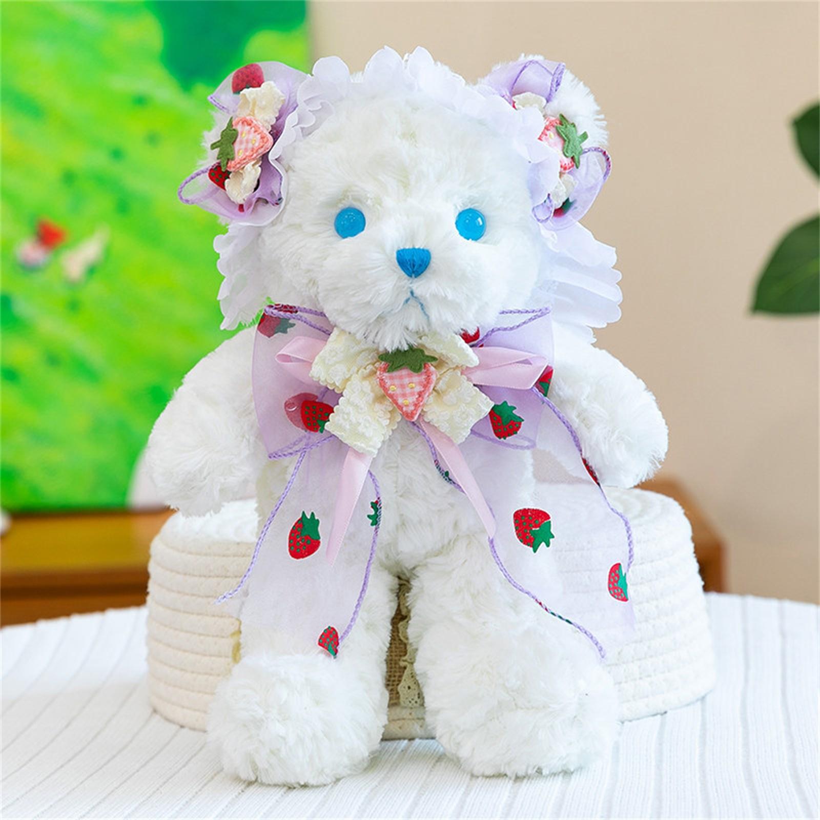 

Plush Teddy Bear Stuffed Animal Soft Toy 30cm Height Decorative Doll with Flower Accessories for Home Office Display and Gift Use One Size