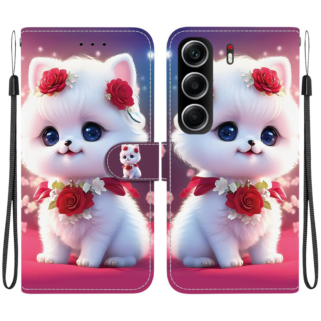 Handgefertigte PU-Leder-Klapphülle für Tecno Camon 40, rutschfeste, stoßfeste Hülle mit Handschlaufe und Herz-/Rosen-/Katzen-Designs