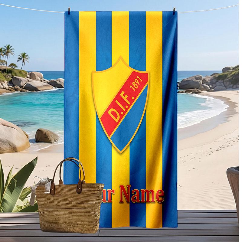 Djurgårdens IF Personalized Printed Beach Towel Soccer Logo Support Custom Name Text Absorbent Towel For Sport Travel Special Gift