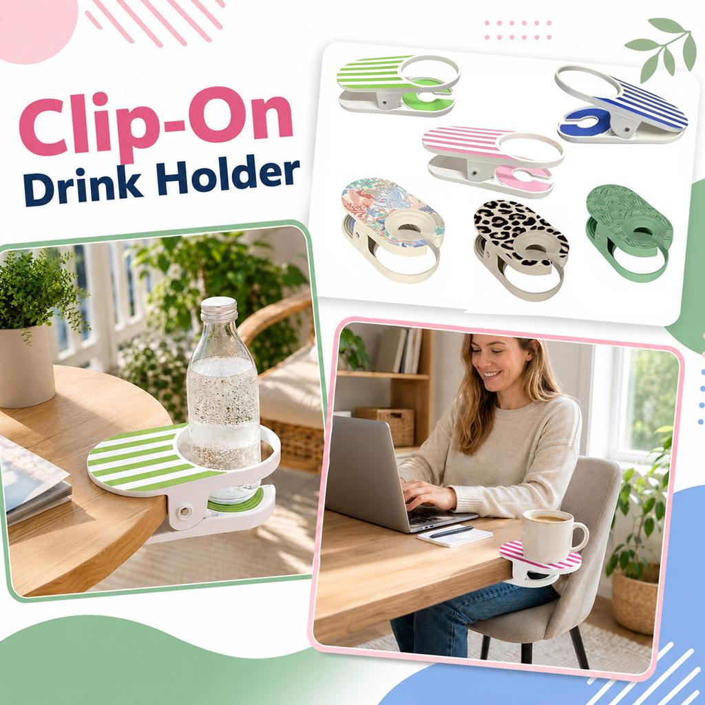 Clip On Drink Holder with Striped Design for Desk Table or Outdoor Use Securely Holds Cups Bottles or Cans with Durable Construction and Stable Grip