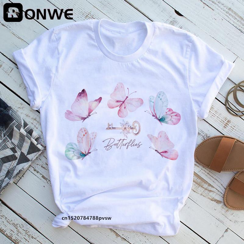 Woman Butterfly Tree 3D Print Harajuku Summer Tshirts Casual Round Neck Short Slee Top T- Shirt