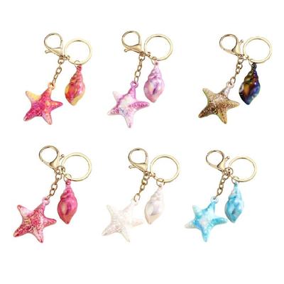 Exquisite Shell Keychain Conch Starfish and Star Pendant Keyring Bag Decoration Fashionable Beach Vacation Accessory