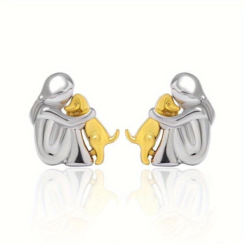 New Original Design Little Girl Ang Dog Hug Pendant Necklace for Women Cute Sweet Cartoon Christmas Friendship Jewelry Gift