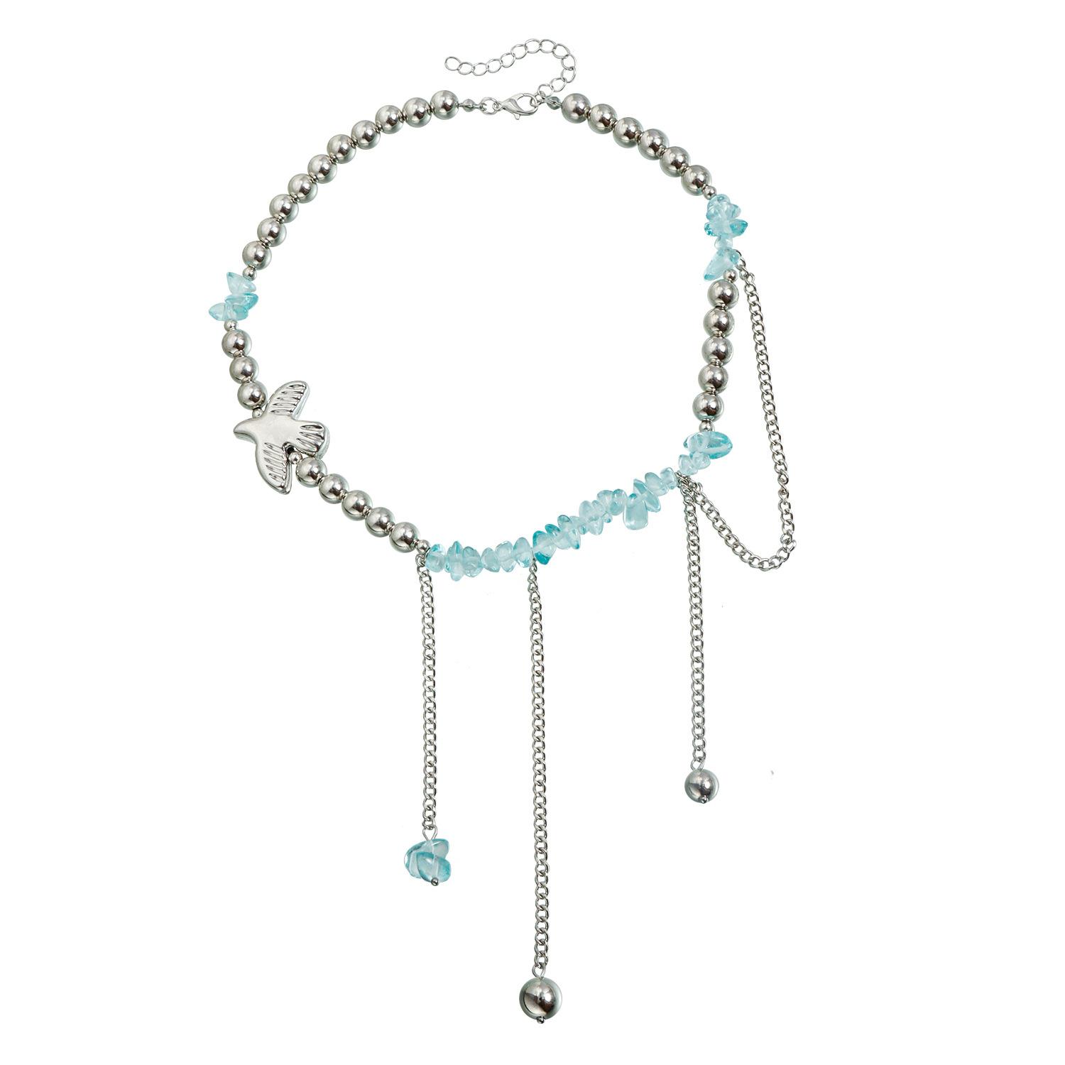 Fresh crystal bead beaded fringed bird necklace ins splicing style necklace