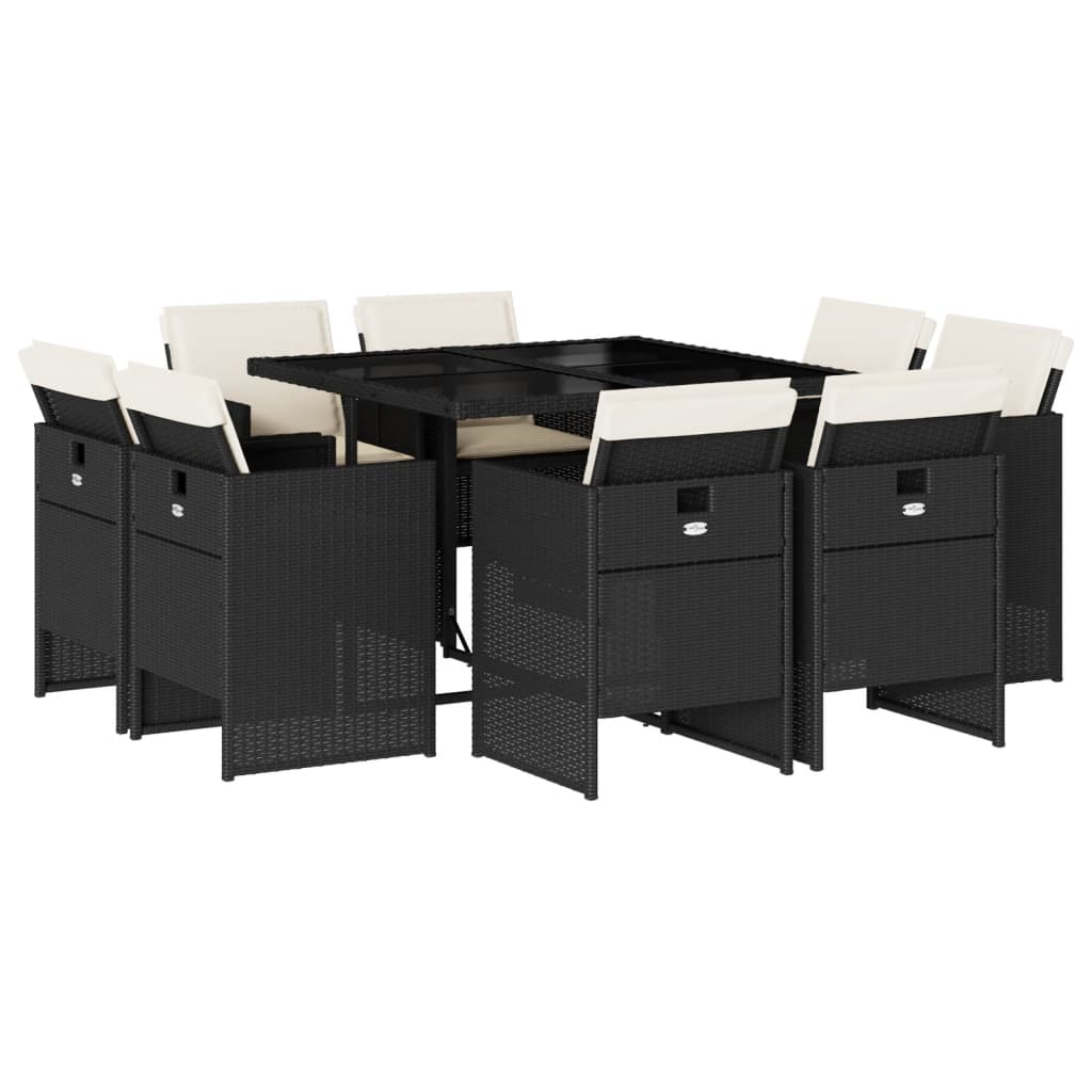 Vidaxl 9-Cz. Garden Furniture Set With Cushions, Black, PE Rattan