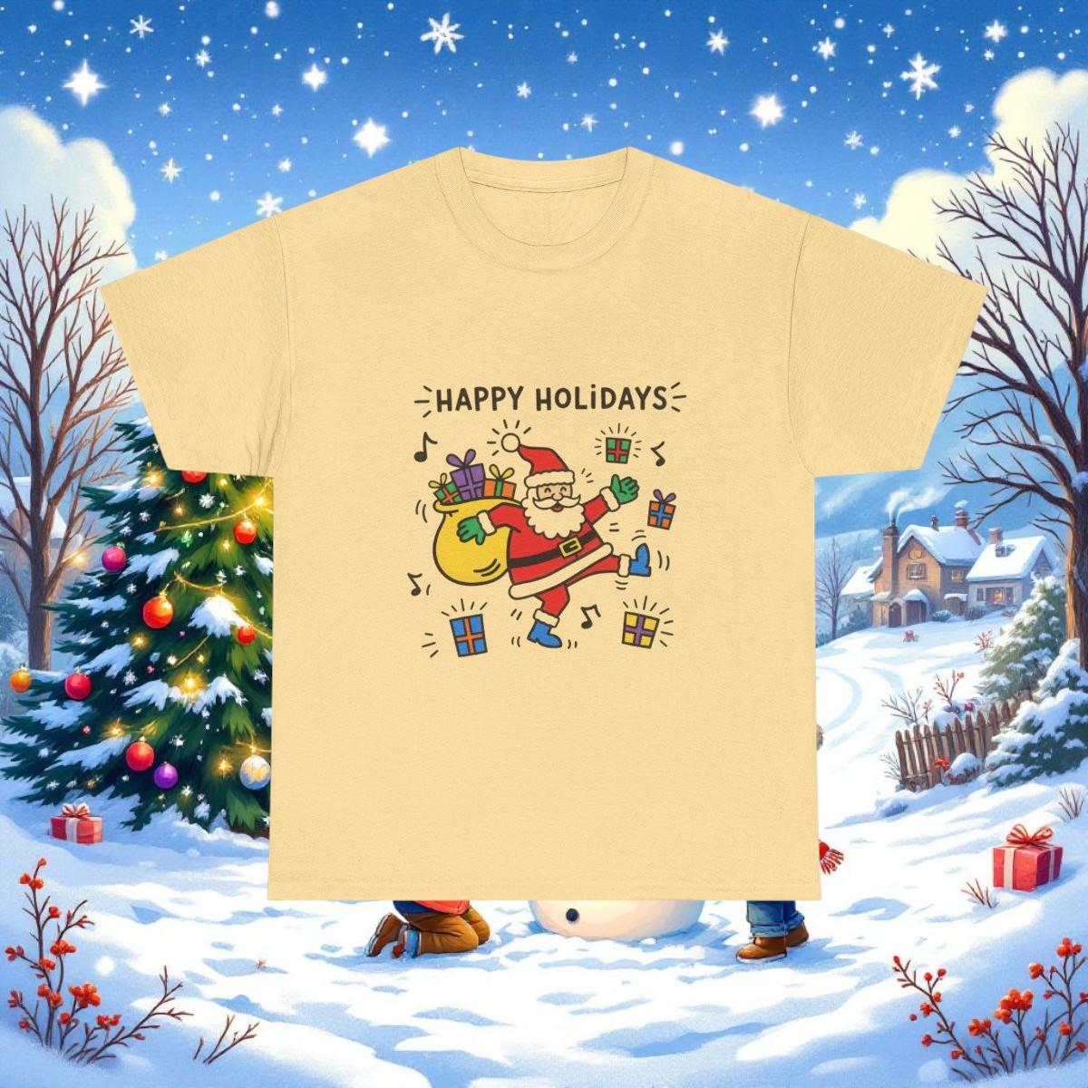 Santa Claus Carrying Gifts T-Shirt | Happy Holidays Christmas Tee XL