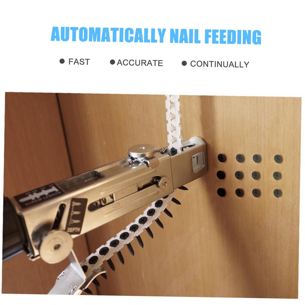 Automatic Chain Nail Gun Adapter Power Drill Attachment With Screws Woodworking Tool Auto Feed Screwdriver Tape Chain