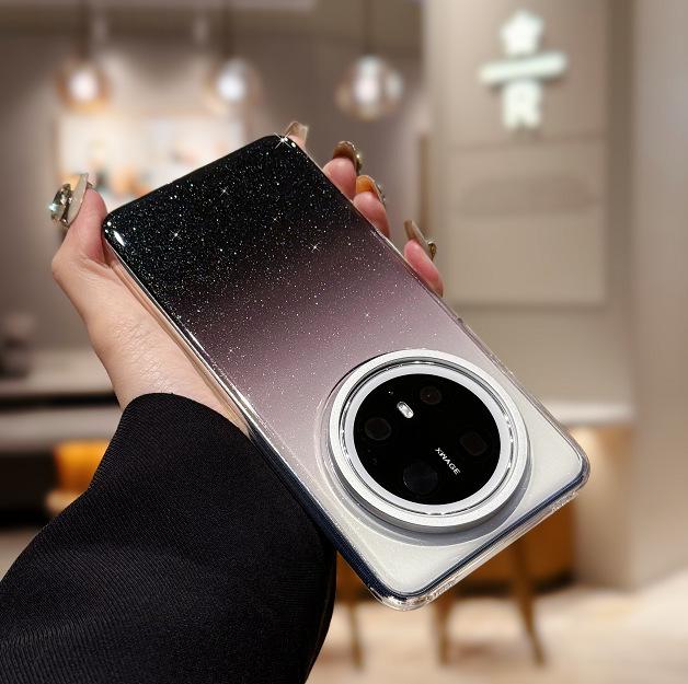 Huawei Mate70 Pro Glitter Gradient Drop-Proof Transparent Phone Case P70 (with lens metal ring) чёрный