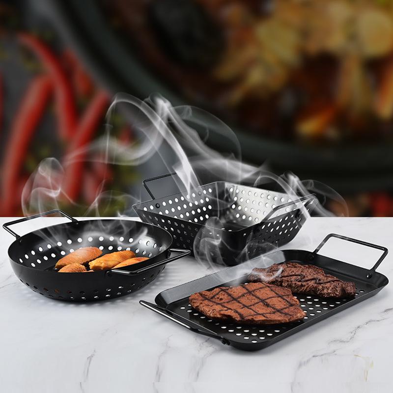 Round Non-stick BBQ & Vegetable Grill Pan with Handles Brown Rectangular Non-stick Baking Pan