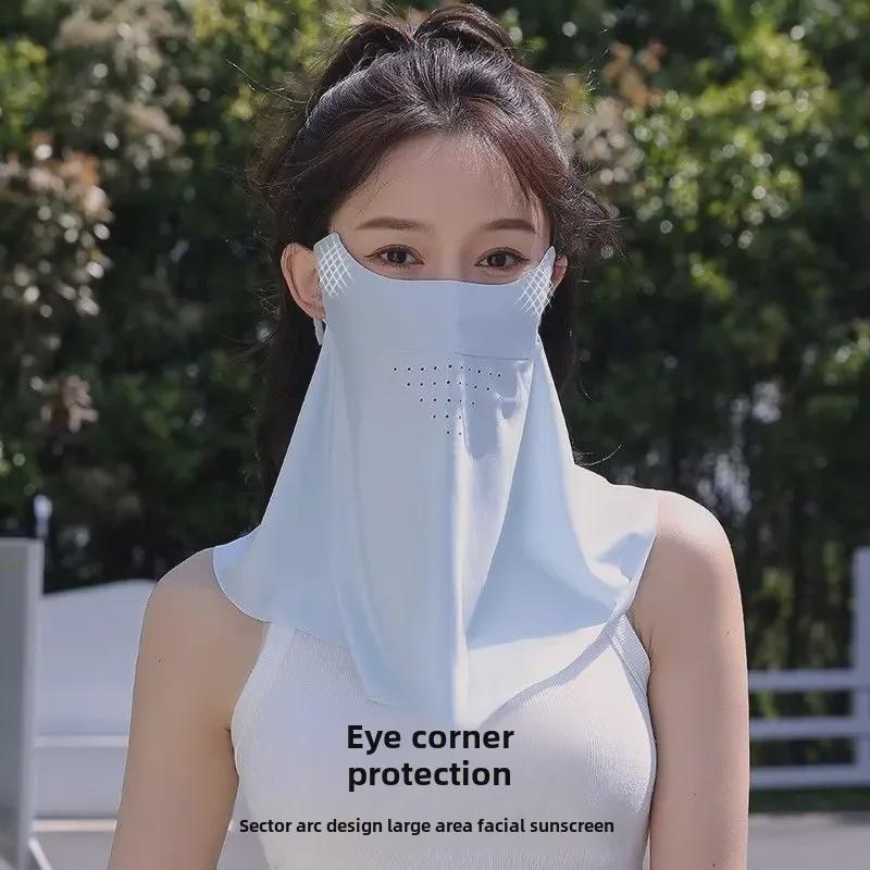 Maschera Solare da Donna in Seta Ghiaccio con Protezione UV per il Viso Completo e Copertura del Collo