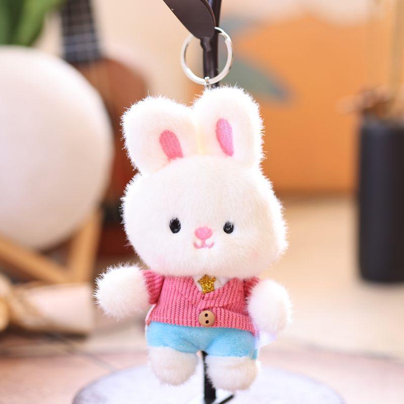 Mini Cute Clothing Bunny Plush Keychain Soft Faux Fur Rabbit Doll Bag Charm Peluches Fluffy Stuffed Animal Toy Pendant Keyring