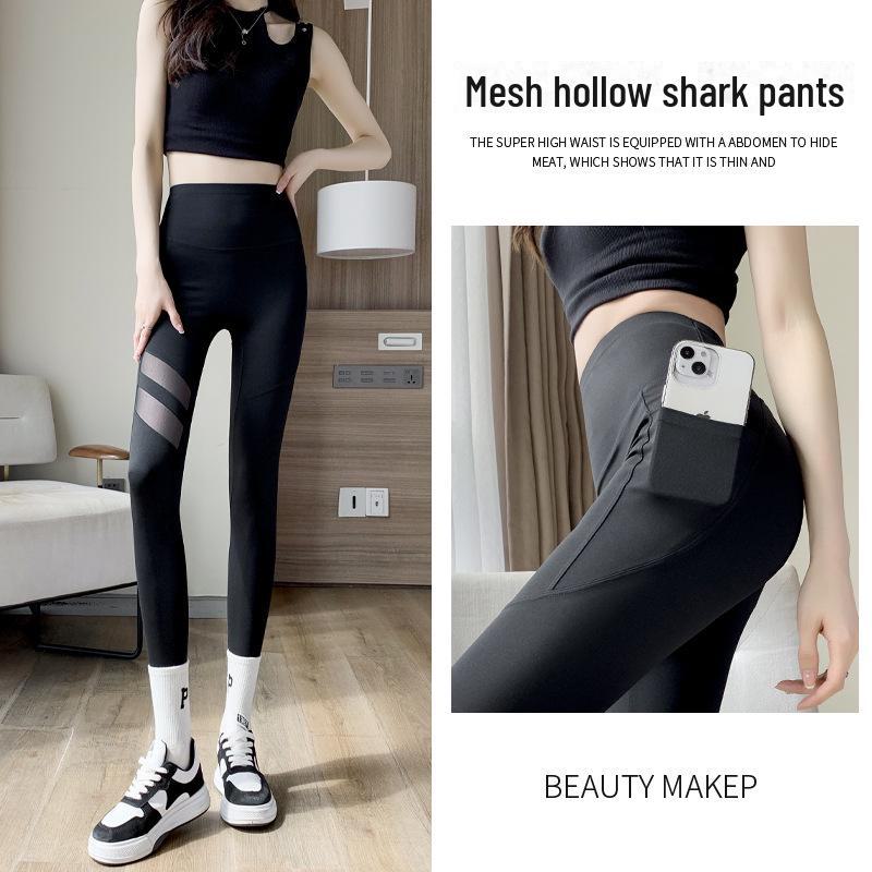Women's Summer Mesh Shark Pants: High Waist, Hip Lifting, Slim Fit Yoga Leggings