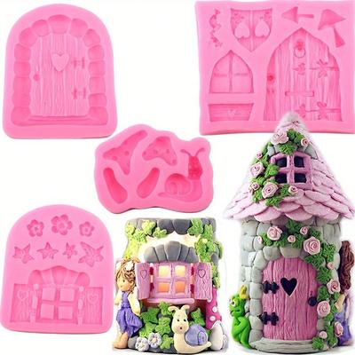 4pcs Enchanted Vintage Fairy Garden Fairy Gnome Home Door Snail Silicone Chocolate Fondant Molds Crafting Polymer Clay Cake Decorating