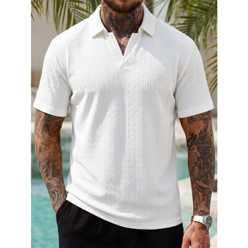 Mens Textured Jacquard Short Sleeve Polo Shirt