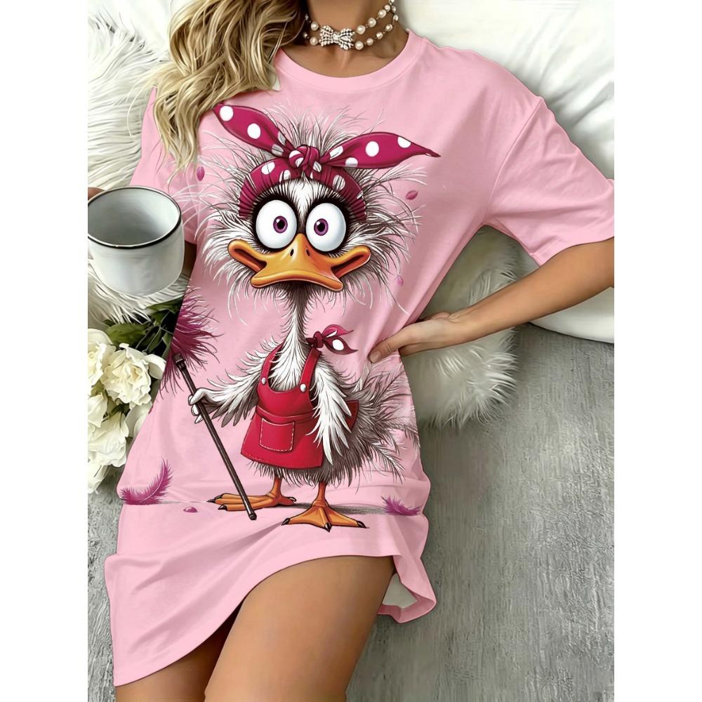 Women'S Fun Sleep Round Neck Nightgown, 'Let Me Sleep' Letter Polka Dot Printed Loose T-Shirt