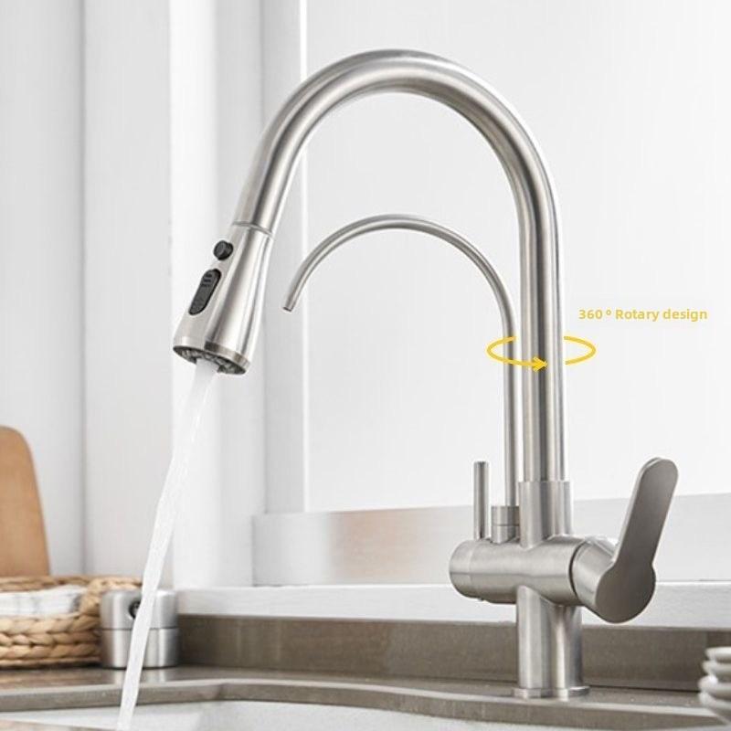 Three In One Water Purifier Faucet Kitchen Universal Rotating Washing Basin Water Tap Stretching RO Direct Drinking Faucet