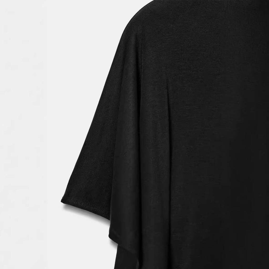 Summer new European and American asymmetrical turtleneck pullover pleated knitted thin long dress