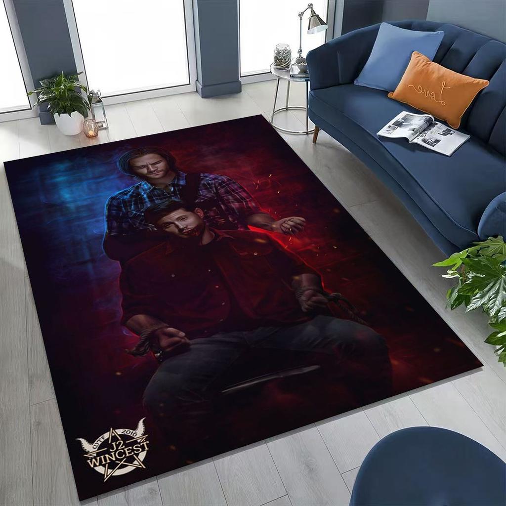 Tapete SPN Supernatural Dean Sam Winchester Castiel para Quarto Sala Sofá Casa Capacho Decoração, Tapete de Chão Grande Antiderrapante para Crianças