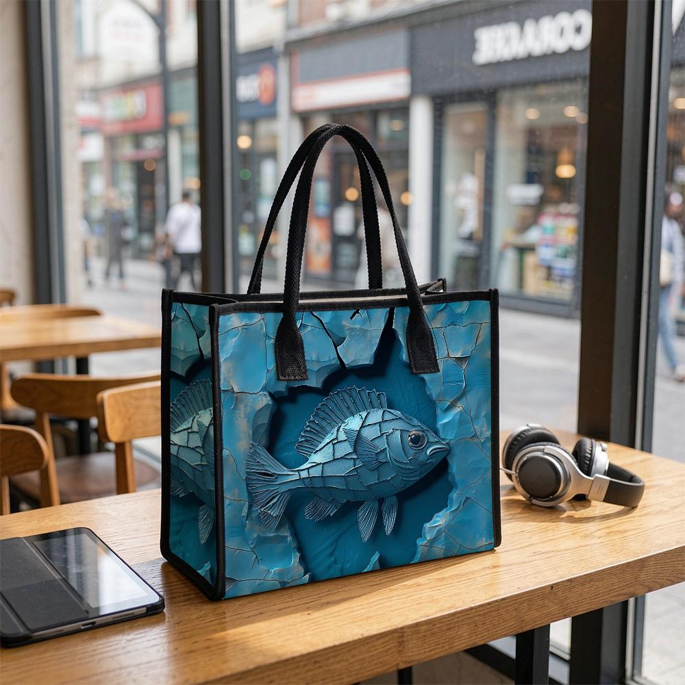 Unique Blue Fish Pattern Tote Bag Casual Reusable Shopping Bag for Daily Use