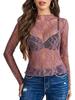 2024 European & American Style Lace Floral See-Through Long-Sleeve Women's Top