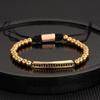 Men's Adjustable Braided Hip Hop Bracelet with Retro Copper Crown, Pineapple Beads, and Vacuum-Plated Titanium Steel.
