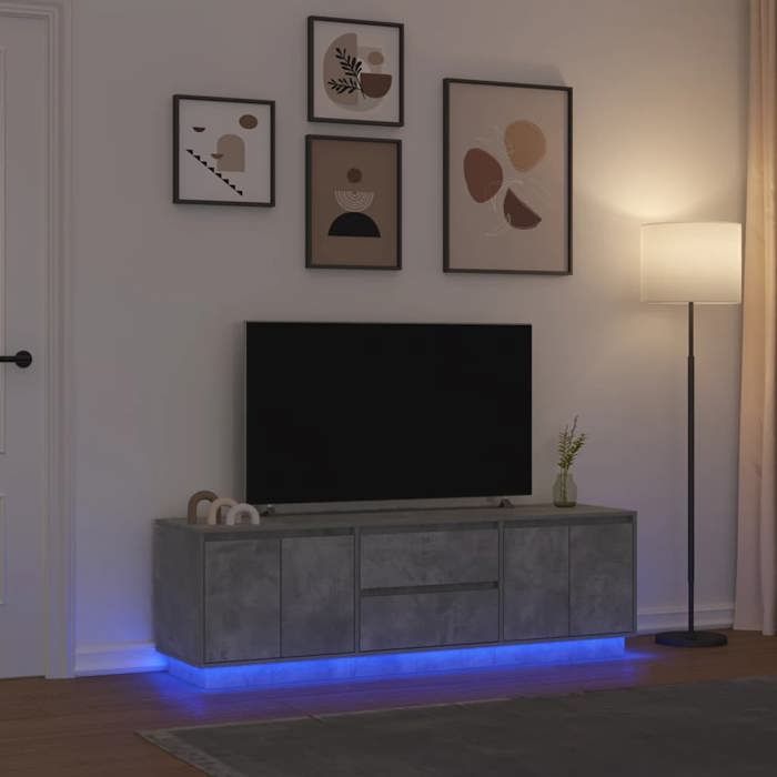 VidaXL Meuble TV avec lumières LED gris béton 160,5x41x50 cm, support TV, meuble télé, meuble multimédia, banc TV, meuble 3328429