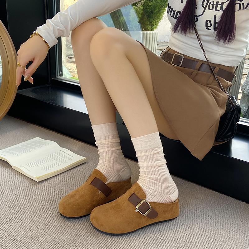 CRLAYDK Classic Women's Suede Footed Comfort Buckle Mules with Arch Support Slip On Casual Soft Shoes Inner Increase Slippers