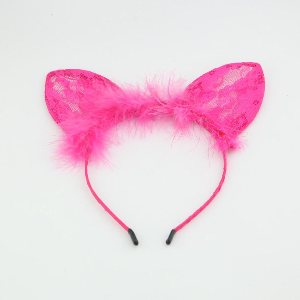 1Pc Cat Ears Feathers Lace Fox Ears Headbands Women Cute Costume Kids Hairbands Dance Party Headwear Hair Accessories