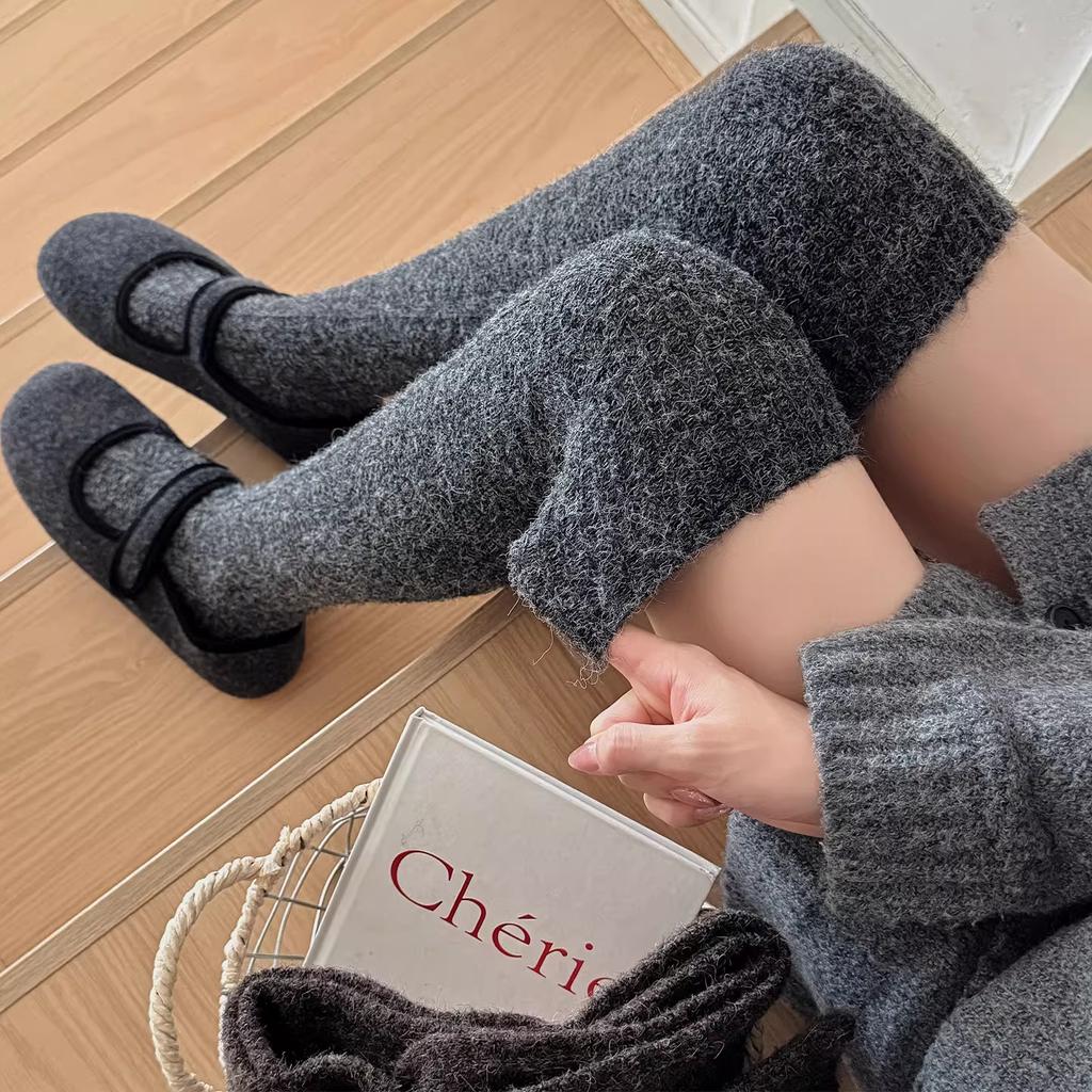 Wool Twist Thigh Socks Winter Fleece Thickened Warm Knee Pads Cashmere Socks Women'S Non-Slip Stockings Over Knee Socks