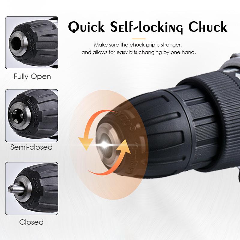 Brushless Electric Drill Cordless Hand Drill Mini Electric Screwdriver Rechargable Lithium Battery Drill with Chuck Tools 27pcs