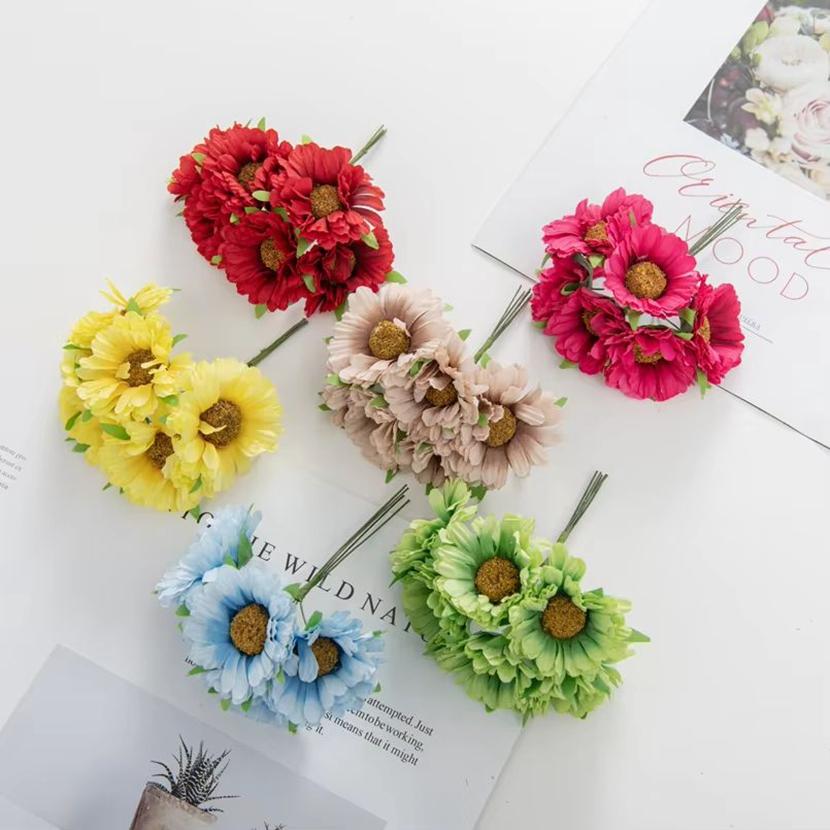 

Artificial Flowers Festival Home Decorations Room Wedding Decorative Wreath Silk Daisy Gerbera Diy Gifts Box Scrapbook Car Cheap 2 pieces червоний