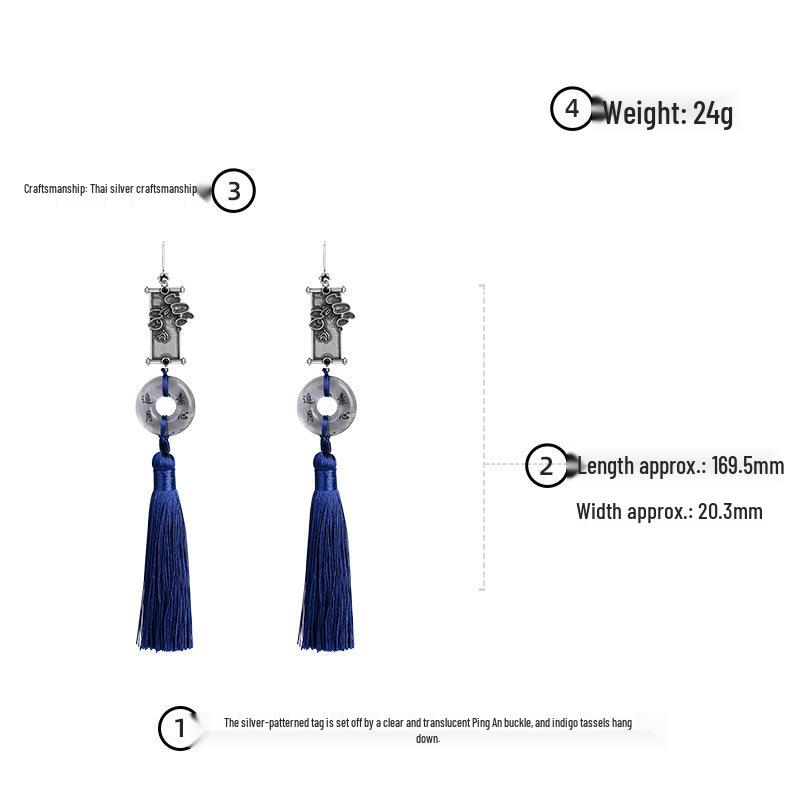 Orecchini Fatti a Mano in Argento Sterling 925 Stile Cinese con Design Intrecciato, Fibbia Ping'an, Nappe e Ganci per Orecchie Hanfu Qipao.