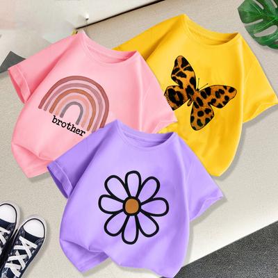 Kinder T-shirt Top Sommer Cartoon Druck Reine Regenbogen Kurzarm Mode Kaninchen Nette Mehrfarbige Heißer Verkauf Top