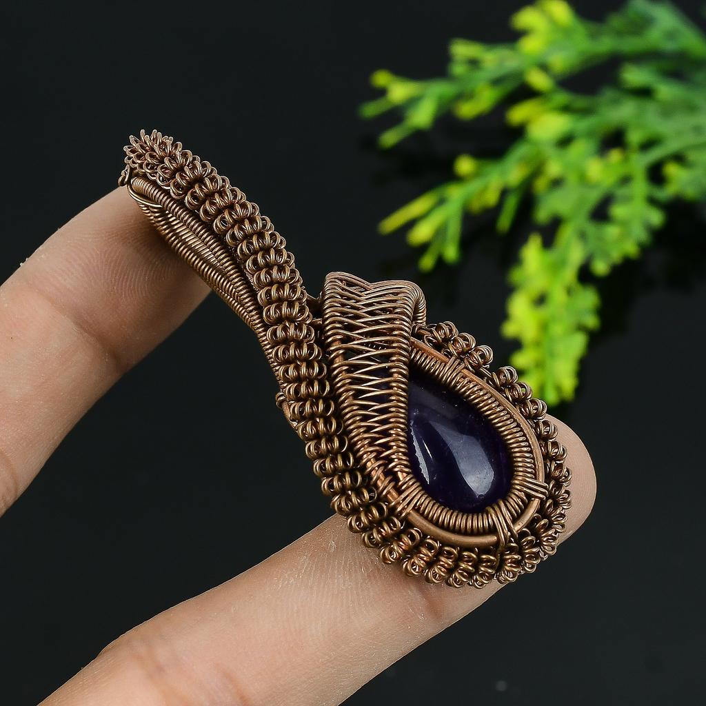 Sage Amethyst Handmade Copper Wire Wrap Jewelry Pendant 2.25 M2N04