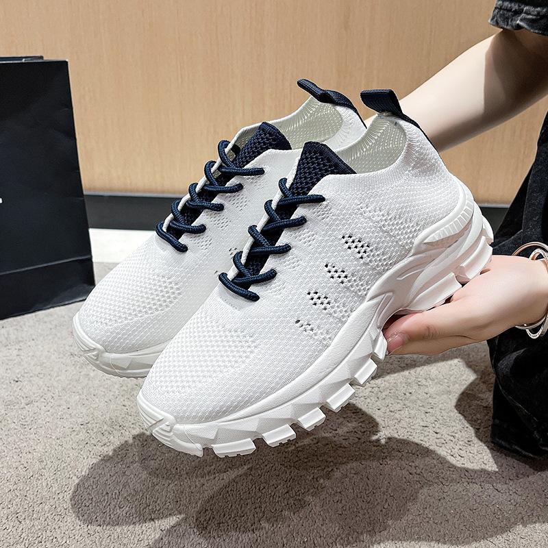 Fashion Women's White Sneakers 2025 New Fly Weave Mesh Breathable Lace Up Sports Shoes Fashion Height Increase Comfortable Casual Shoes