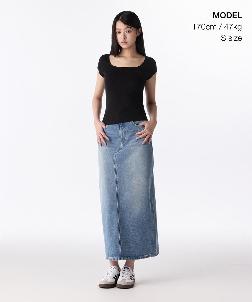 MUSINSA STANDARD WOMAN Women'S Denim Maxi Skirt [Light Indigo]