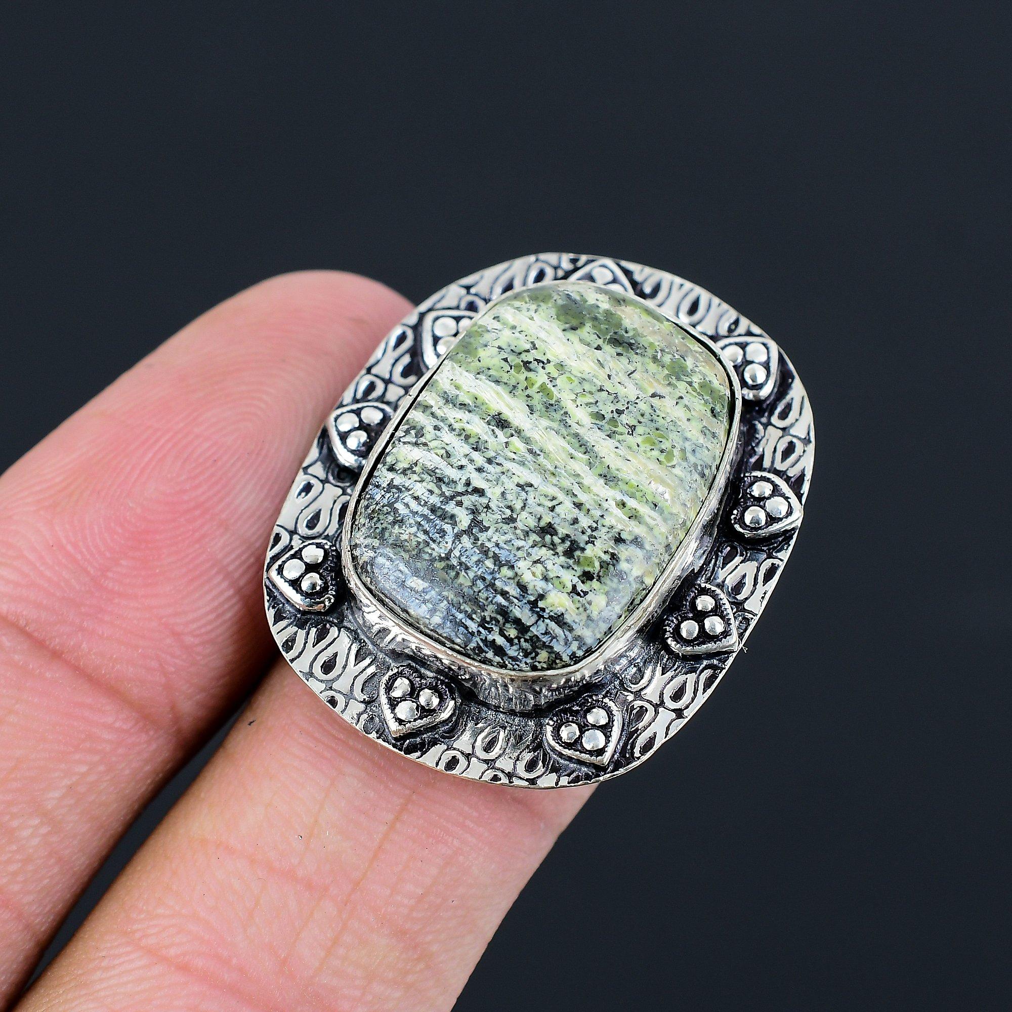 Natural Green Swiss Opal Gemstone Solitaire Ring Size 7 925 Sterling Silver 7