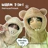 Winter Cartoon Hat With Mask Bear Lamb Beanie Hats Warm Thickened Ear Protection Beanies For Women Girl Scarf Hat